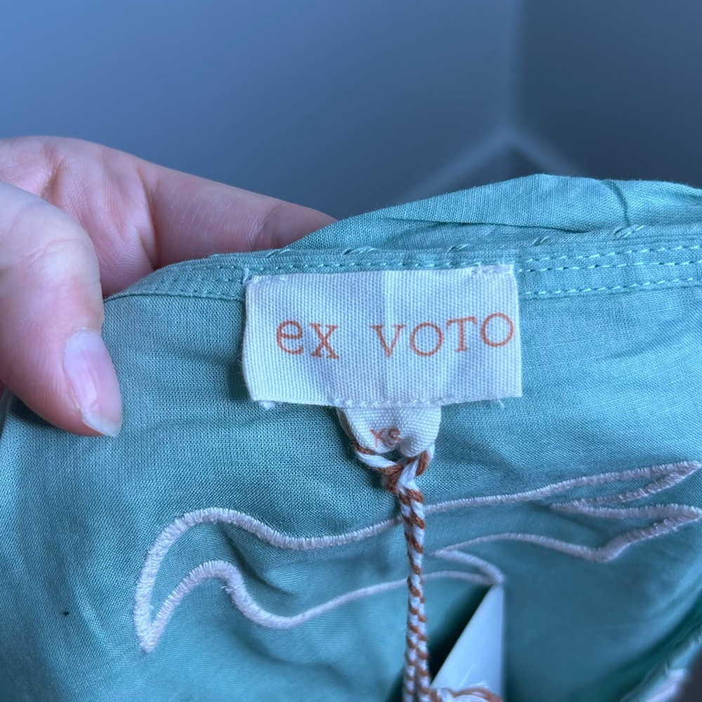 NWT Ex Voto 100% Cotton Chloe Short Sleeve Blouse in Green - Picture 14 of 16